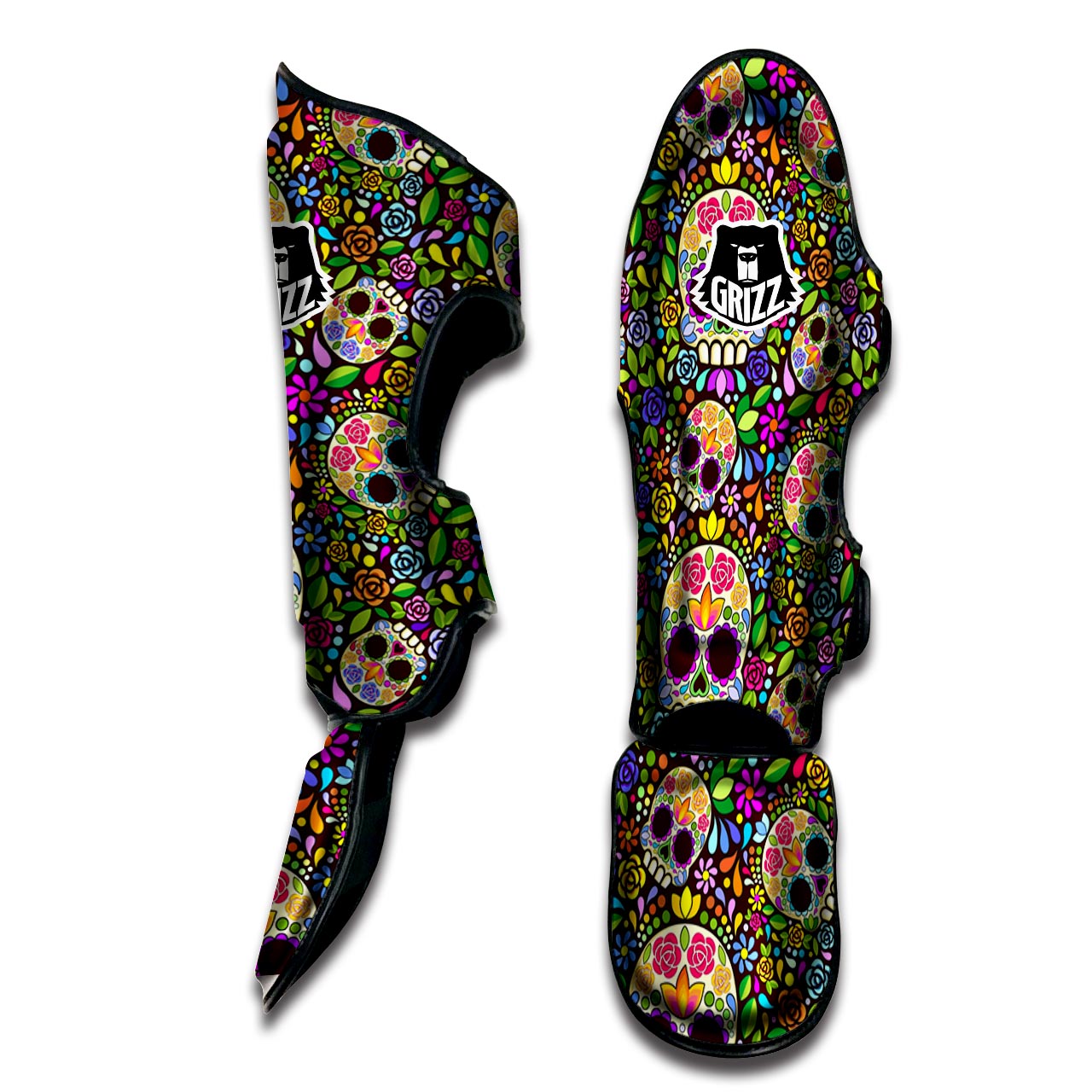 Sugar Skull Mexican Floral Muay Thai Shin Guard-grizzshop