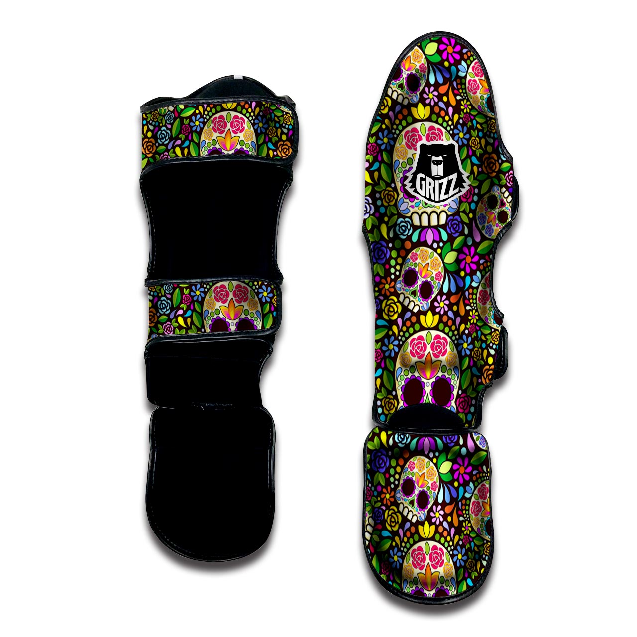 Sugar Skull Mexican Floral Muay Thai Shin Guard-grizzshop