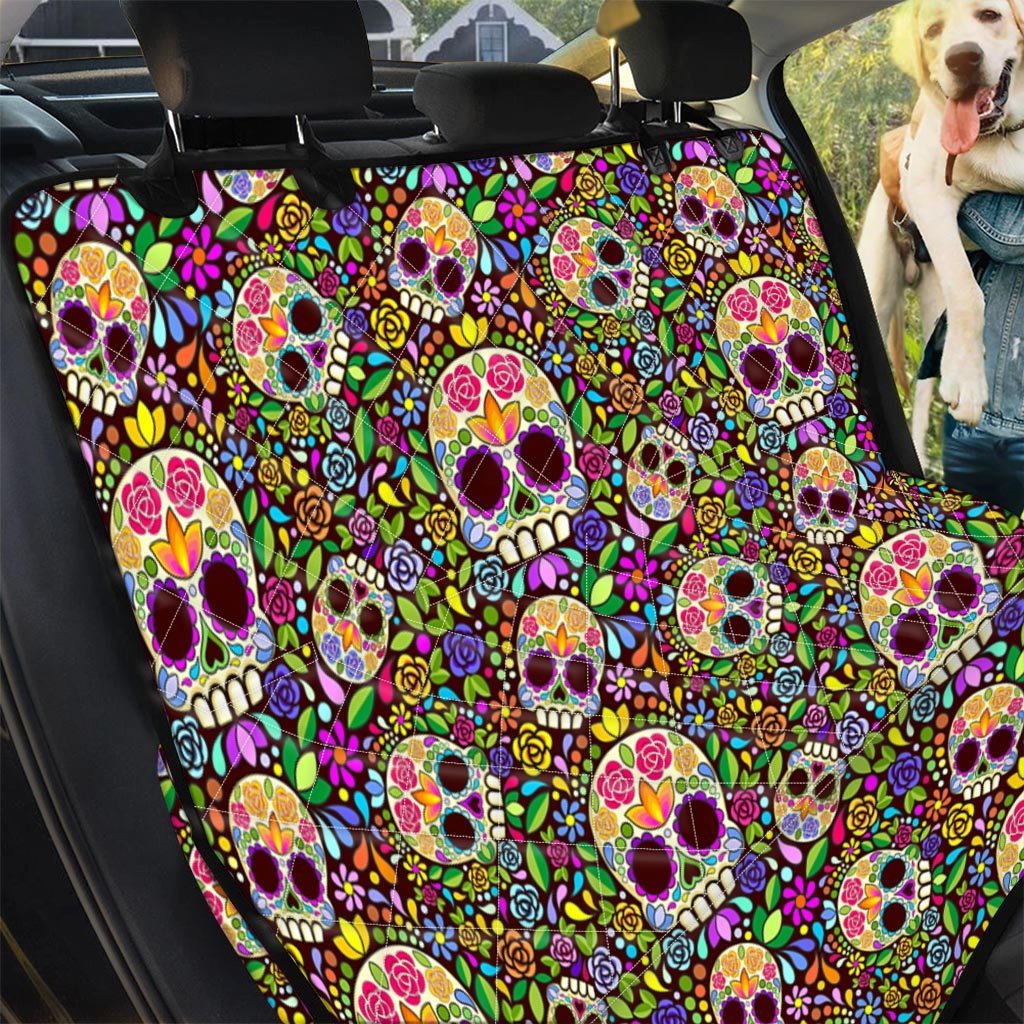Sugar Skull Mexican Floral Pet Car Seat Cover-grizzshop
