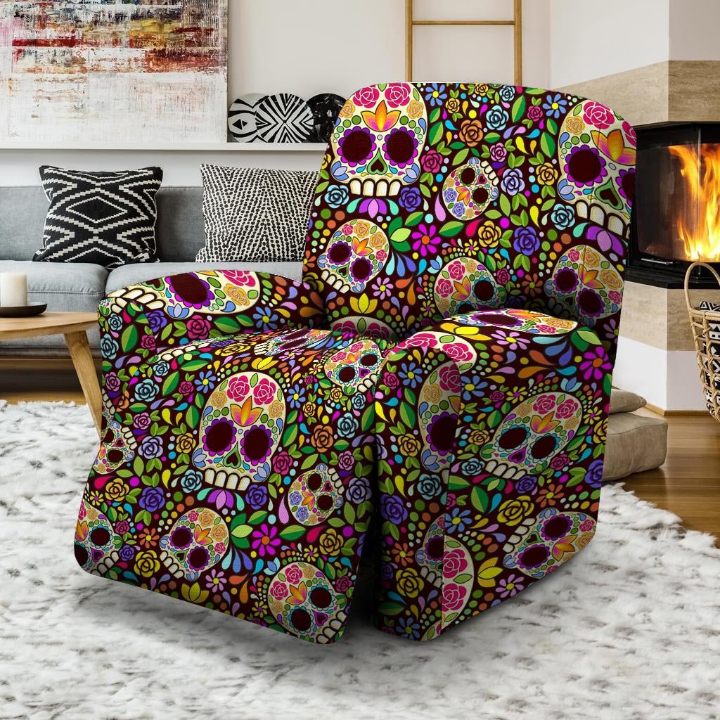 Sugar Skull Mexican Floral Recliner Cover-grizzshop