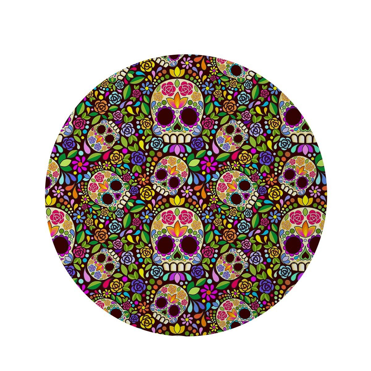 Sugar Skull Mexican Floral Round Rug-grizzshop