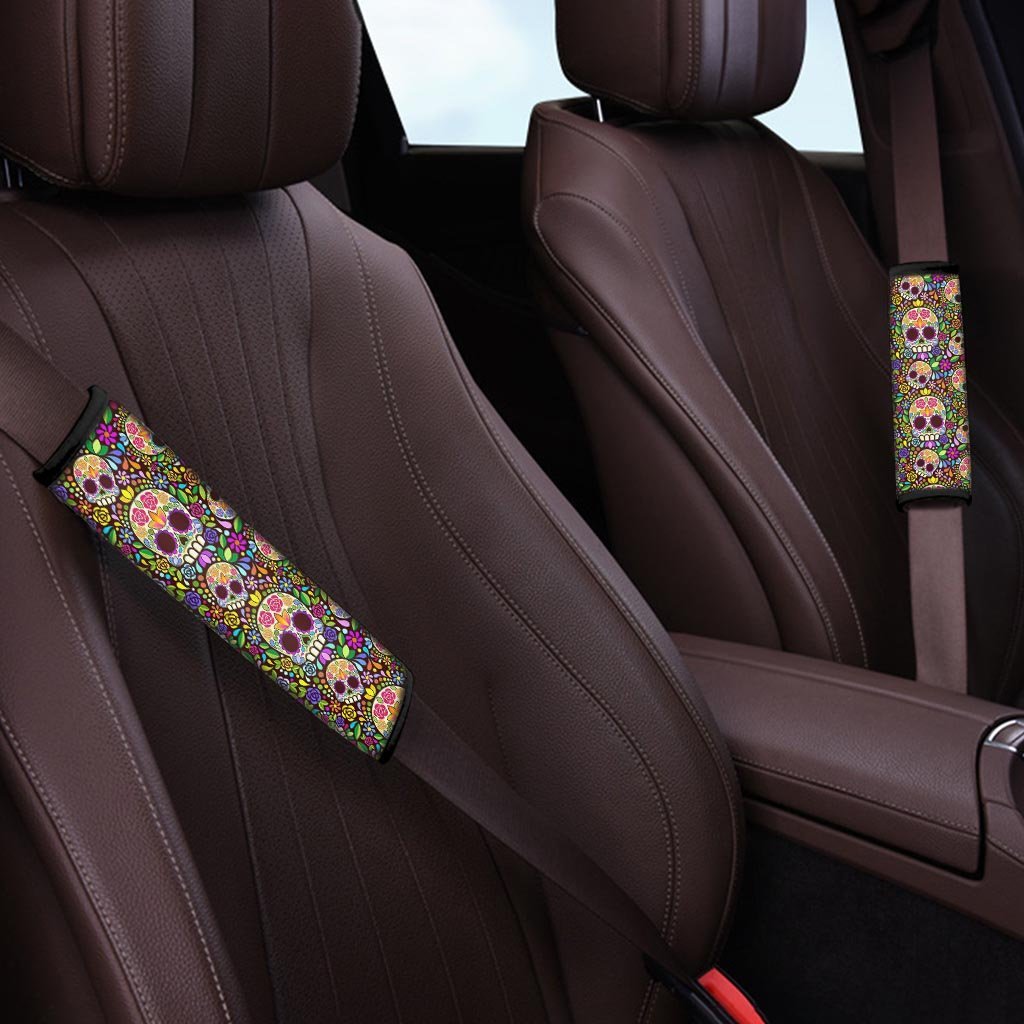 Sugar Skull Mexican Floral Seat Belt Cover-grizzshop