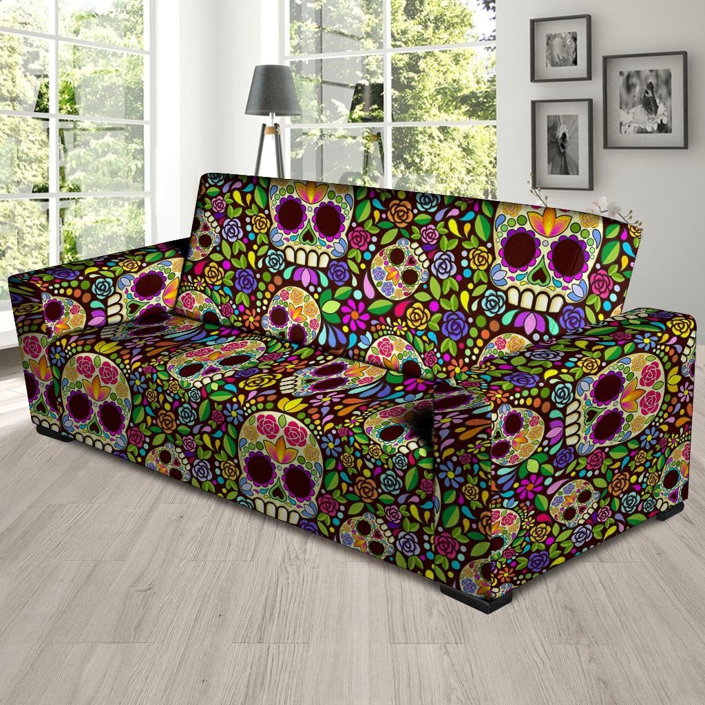 Sugar Skull Mexican Floral Sofa Cover-grizzshop