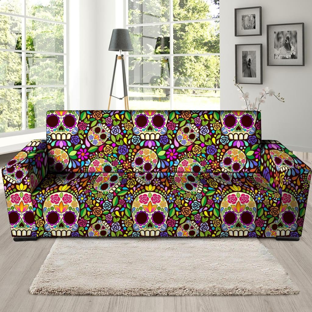 Sugar Skull Mexican Floral Sofa Cover-grizzshop