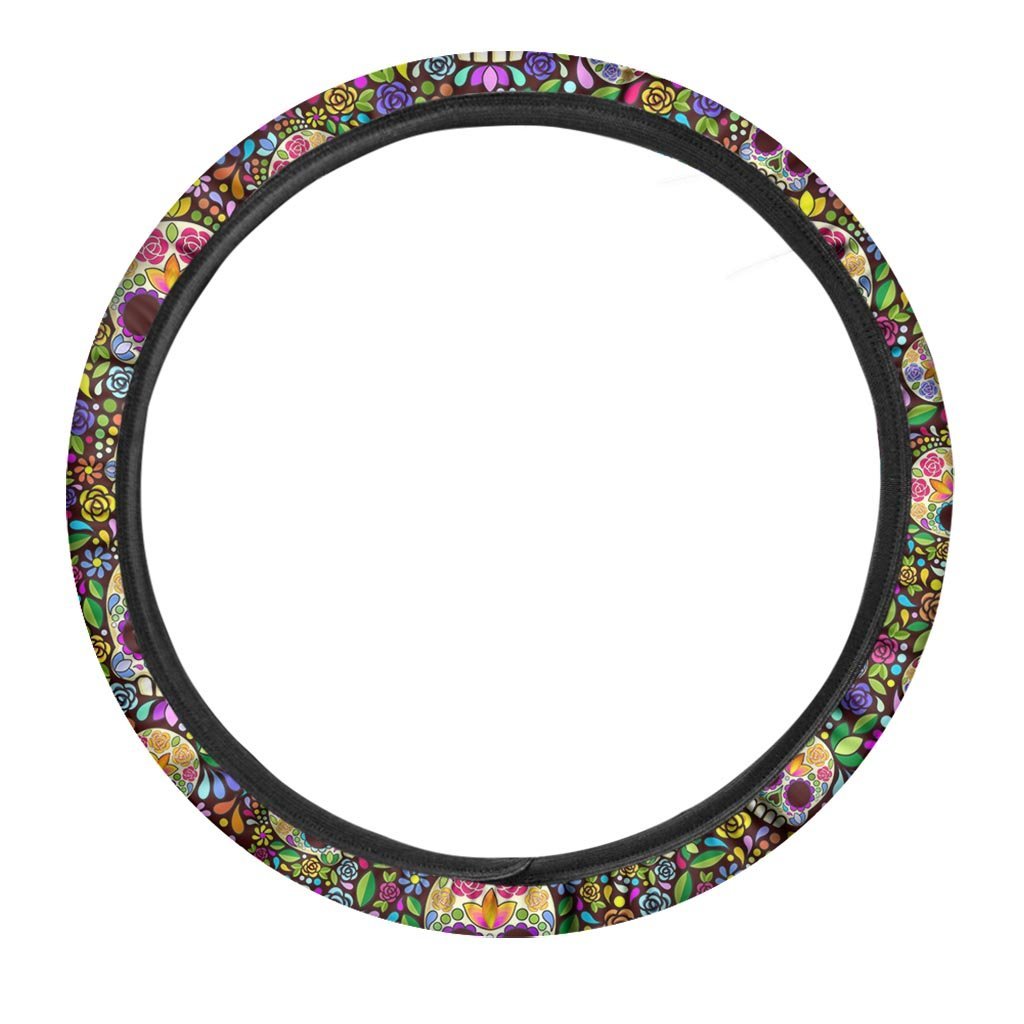 Sugar Skull Mexican Floral Steering Wheel Cover-grizzshop