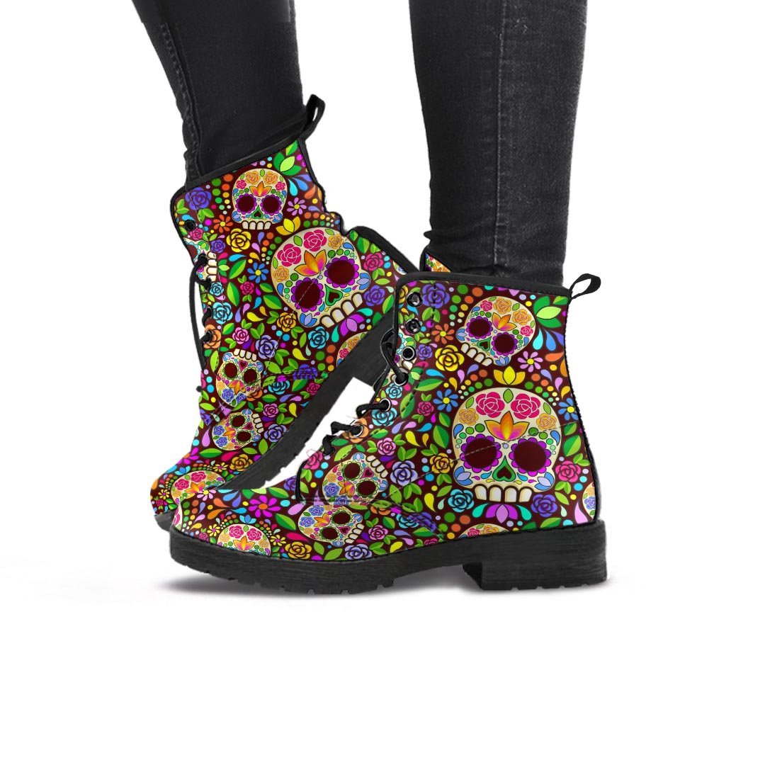 Sugar Skull Mexican Floral Women's Boots-grizzshop