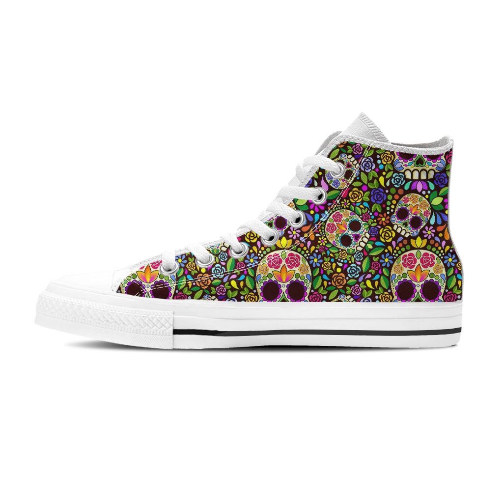 Sugar Skull Mexican Floral Women's High Top Shoes-grizzshop