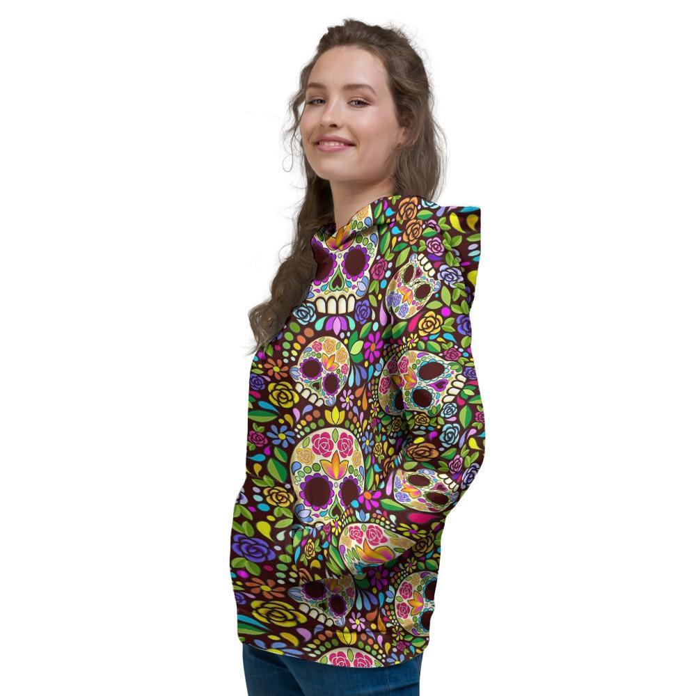 Sugar Skull Mexican Floral Women's Hoodie-grizzshop