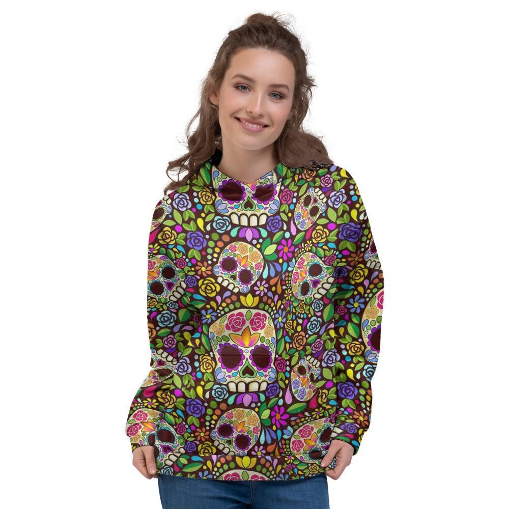 Sugar Skull Mexican Floral Women's Hoodie-grizzshop