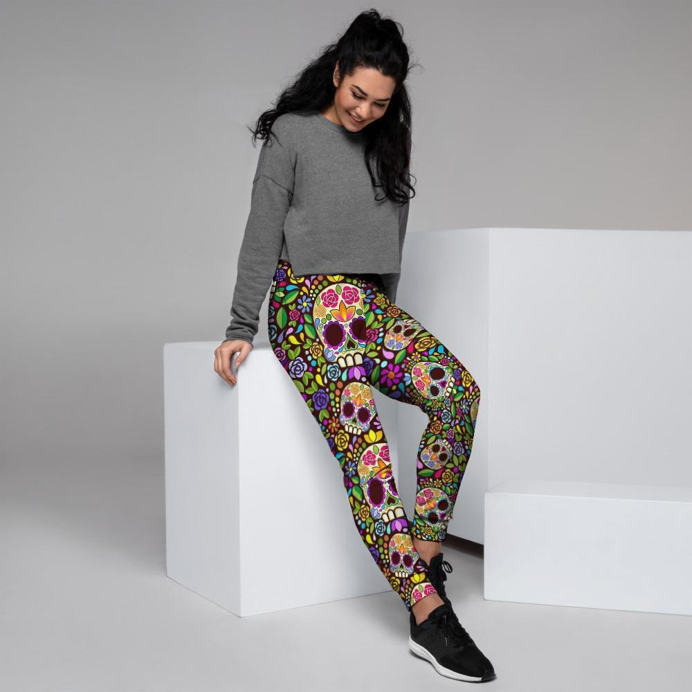 Sugar Skull Mexican Floral Women's Joggers-grizzshop