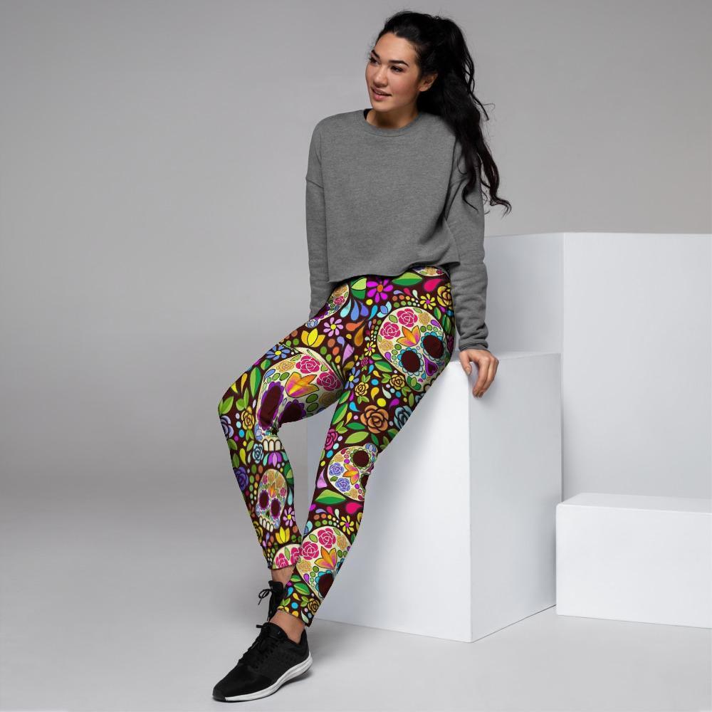 Sugar Skull Mexican Floral Women's Joggers-grizzshop