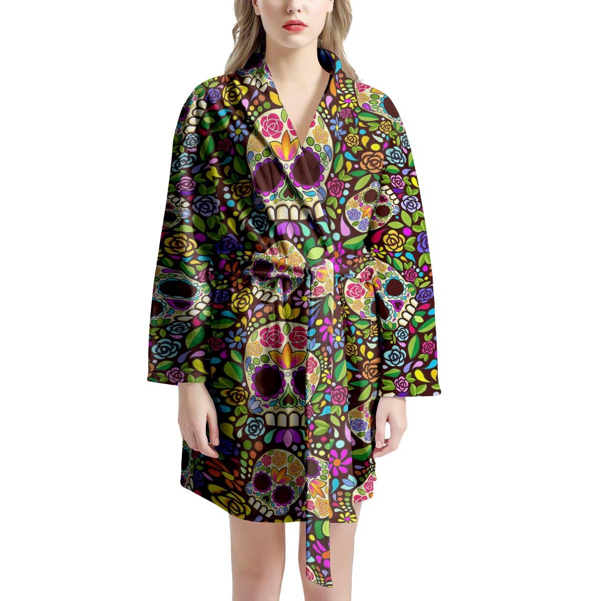 Sugar Skull Mexican Floral Women's Robe-grizzshop