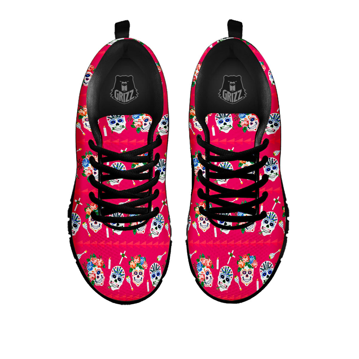 Sugar Skull Pink Print Pattern Black Sneaker-grizzshop