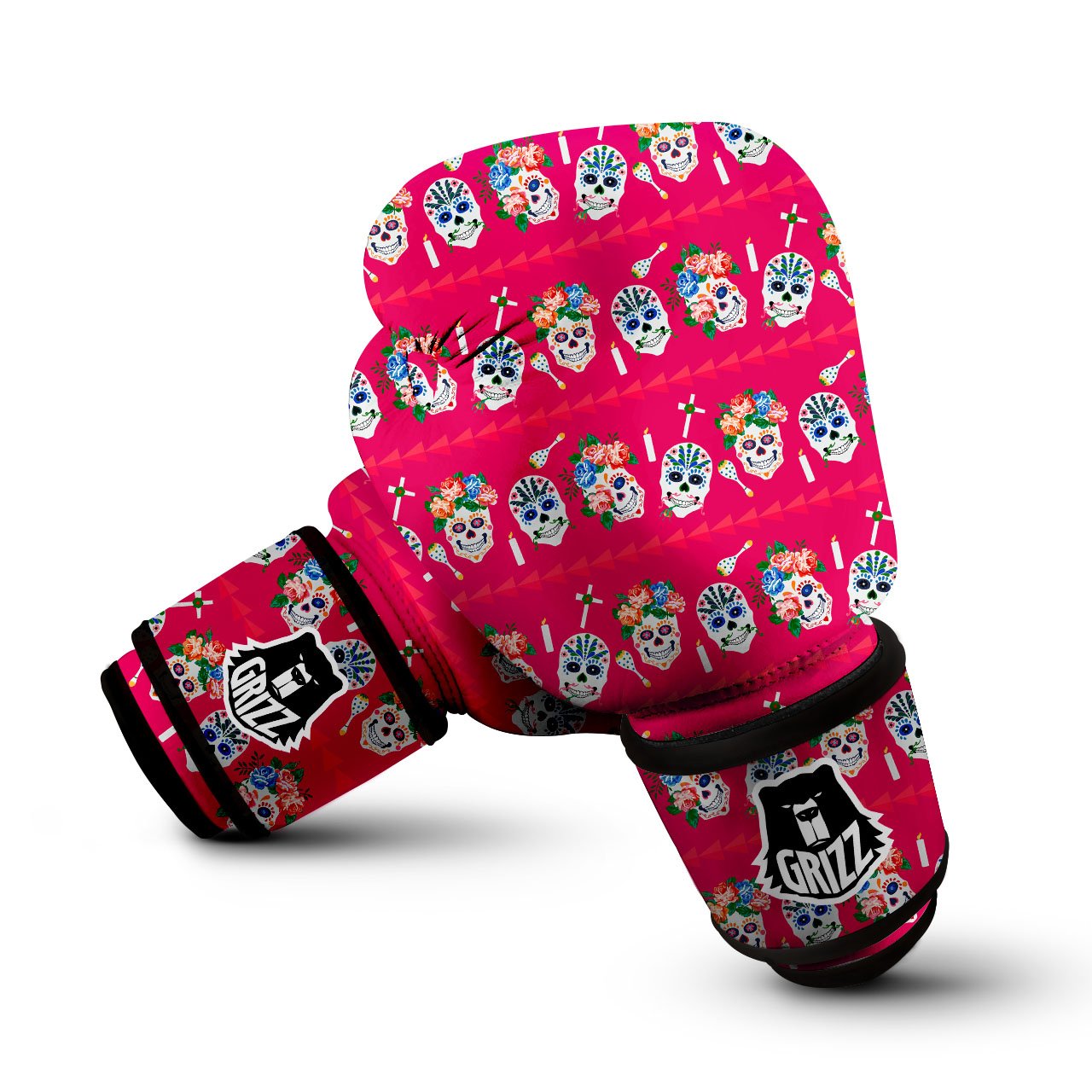 Sugar Skull Pink Print Pattern Boxing Gloves-grizzshop