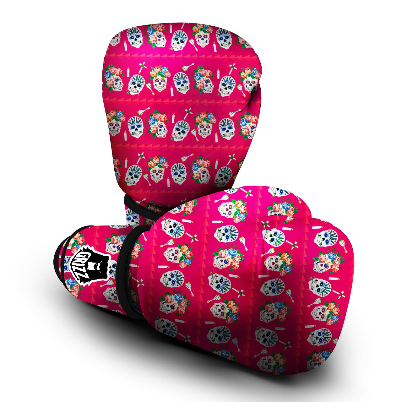 Sugar Skull Pink Print Pattern Boxing Gloves-grizzshop
