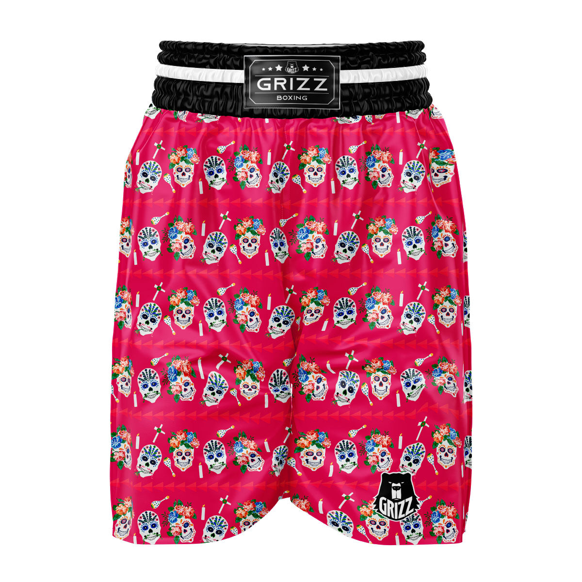 Sugar Skull Pink Print Pattern Boxing Shorts-grizzshop