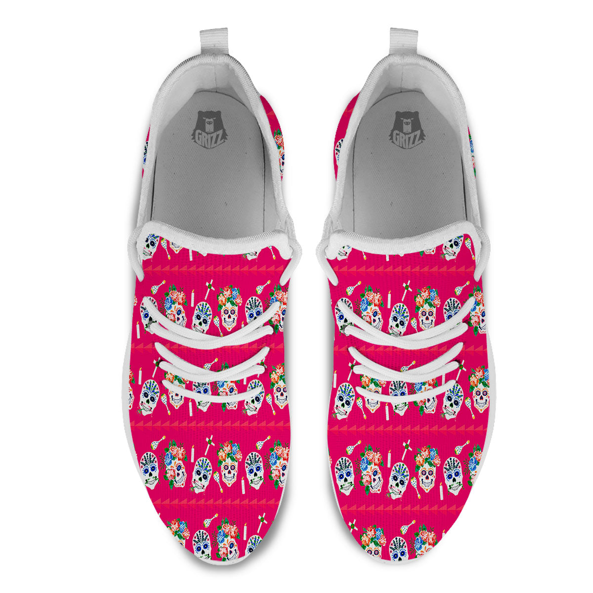 Sugar Skull Pink Print Pattern White Athletic Shoes-grizzshop