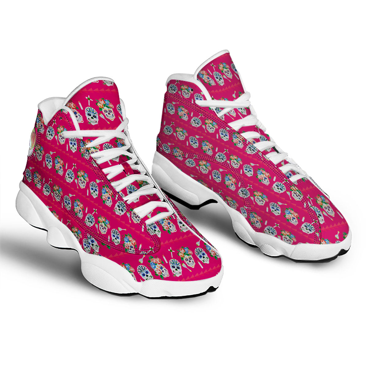 Sugar Skull Pink Print Pattern White Basketball Shoes-grizzshop