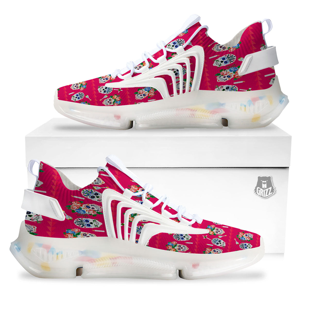 Sugar Skull Pink Print Pattern White Gym Shoes-grizzshop
