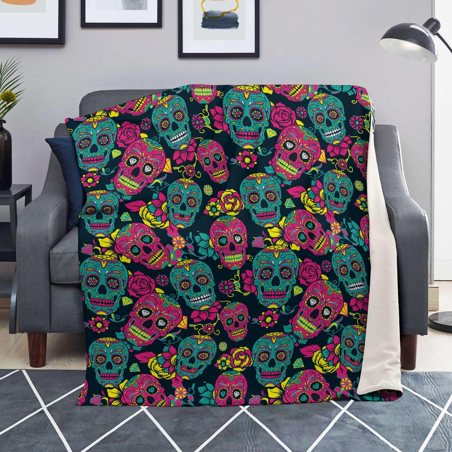 Sugar Skull Print Blanket-grizzshop