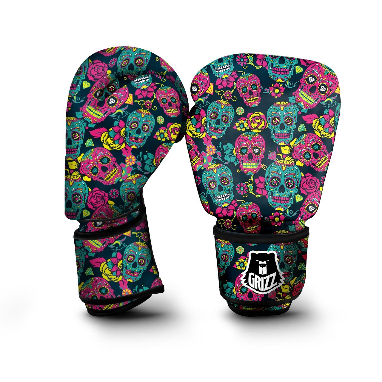 Sugar Skull Print Boxing Gloves-grizzshop