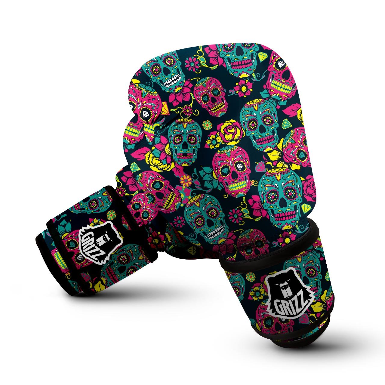 Sugar Skull Print Boxing Gloves-grizzshop