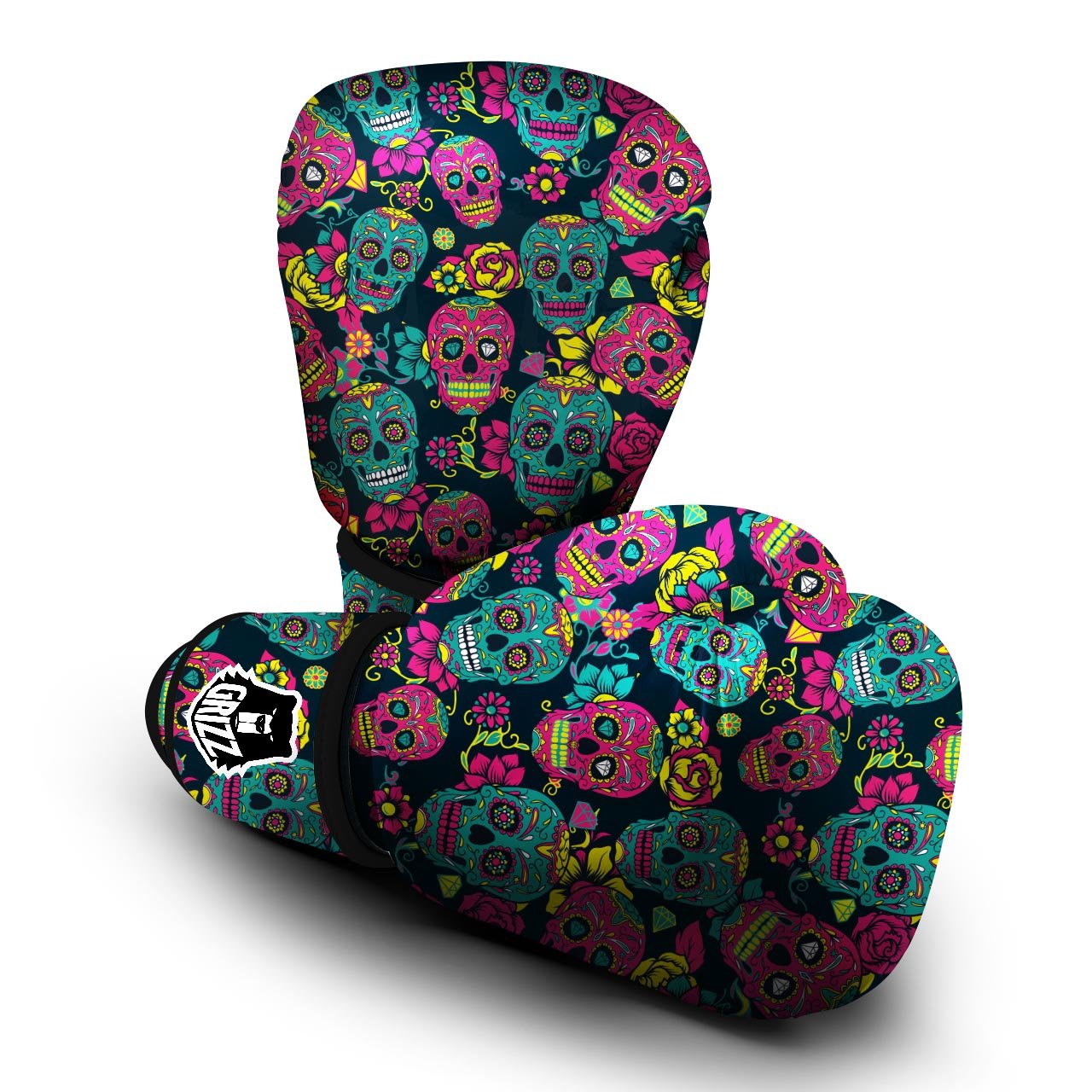 Sugar Skull Print Boxing Gloves-grizzshop