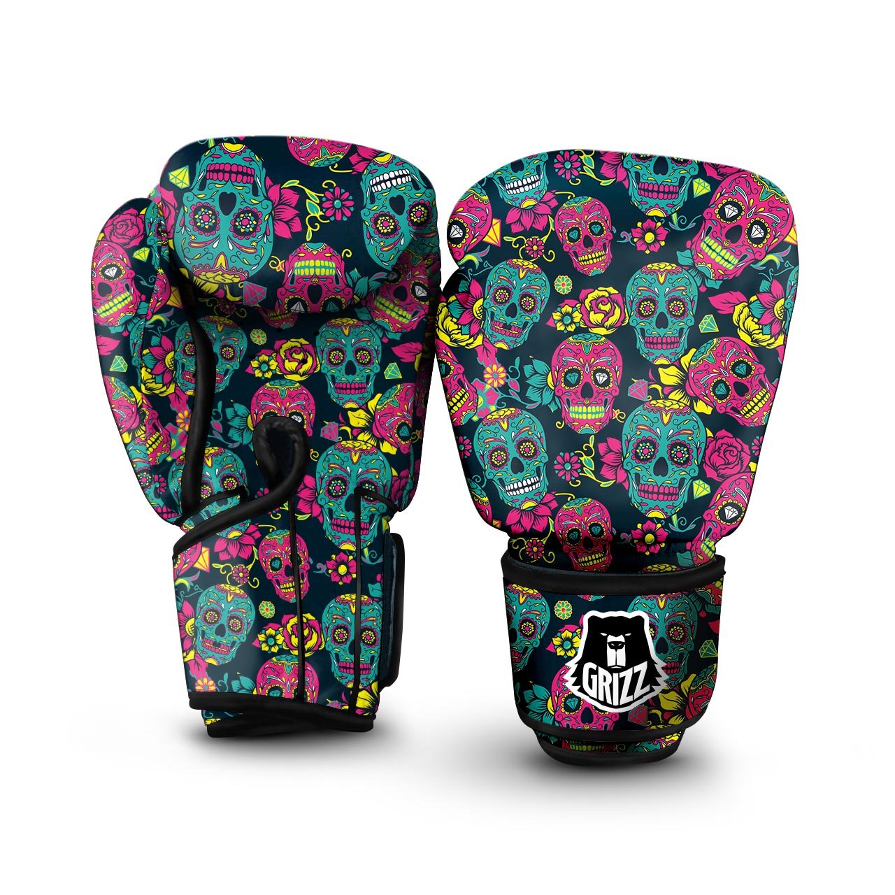 Sugar Skull Print Boxing Gloves-grizzshop