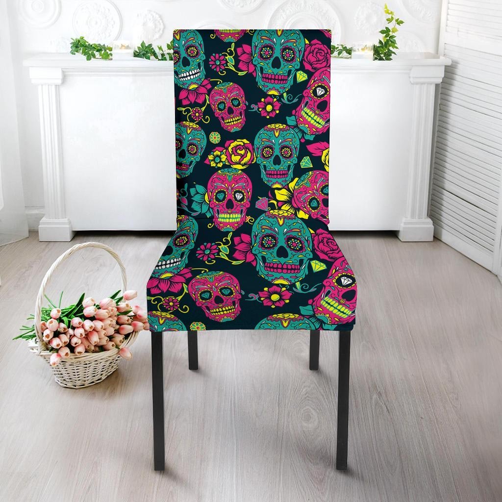 Sugar Skull Print Chair Cover-grizzshop