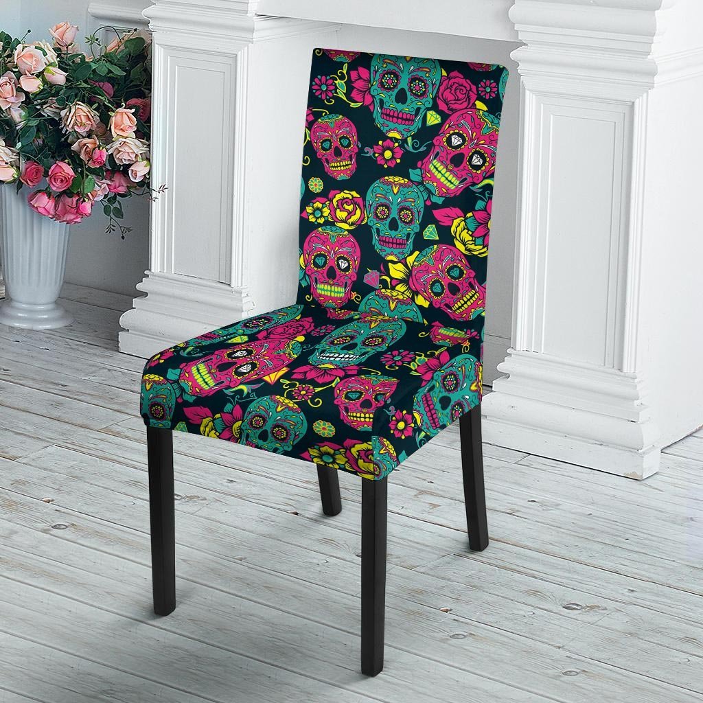 Sugar Skull Print Chair Cover-grizzshop