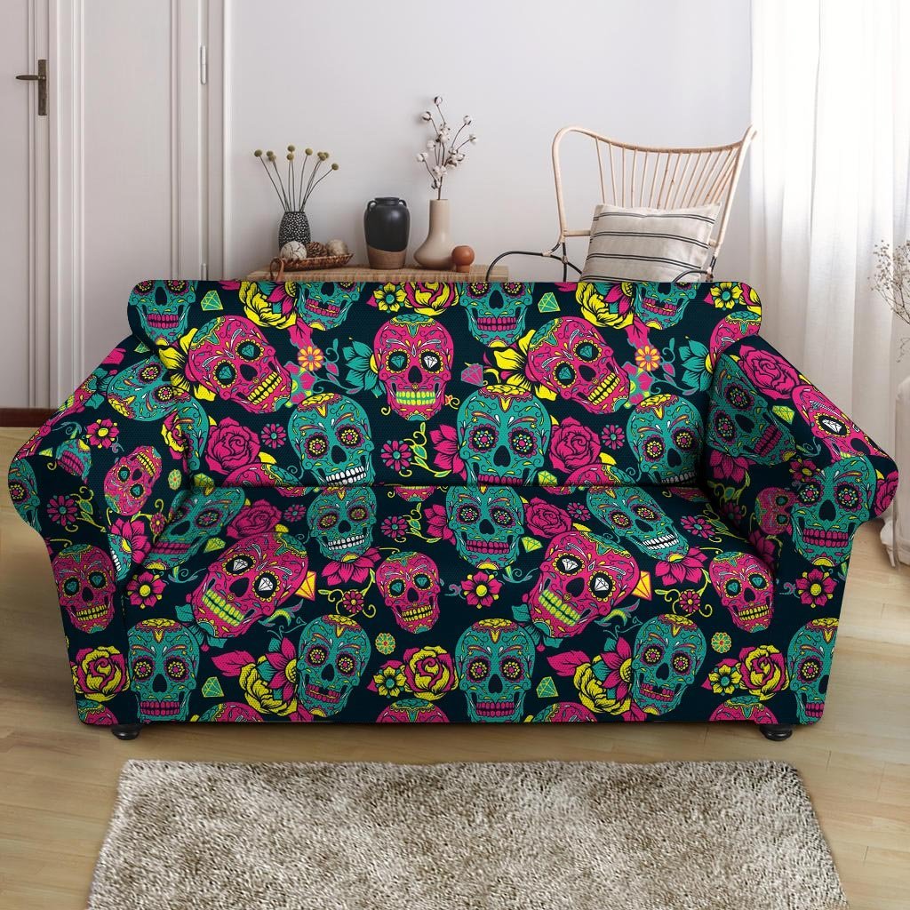 Sugar Skull Print Loveseat Cover-grizzshop