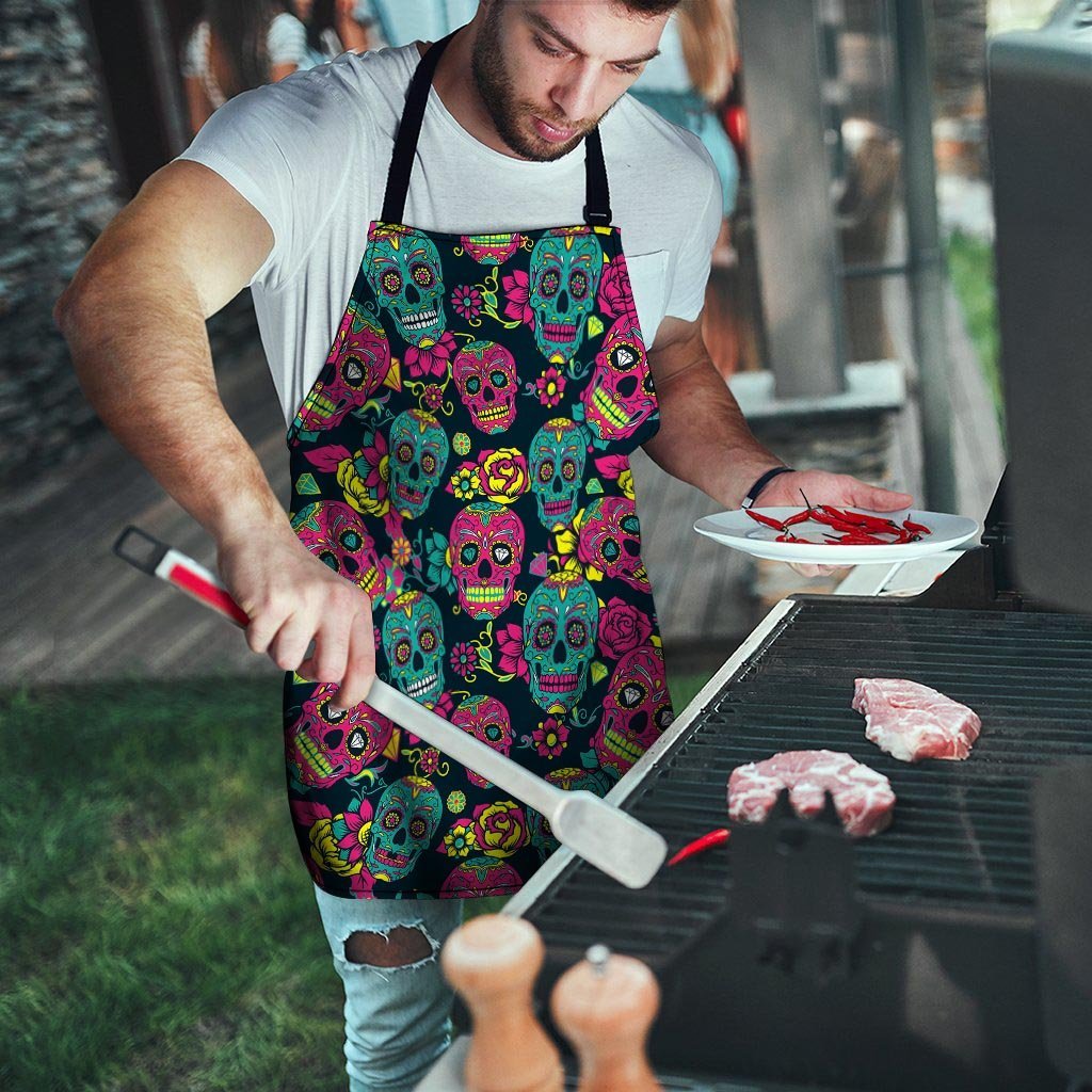 Sugar Skull Print Men's Apron-grizzshop