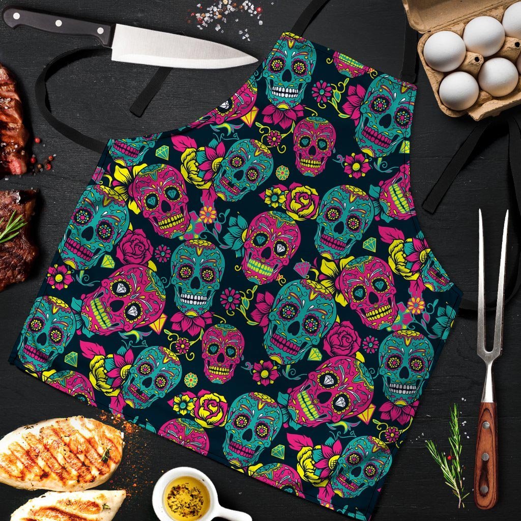 Sugar Skull Print Men's Apron-grizzshop