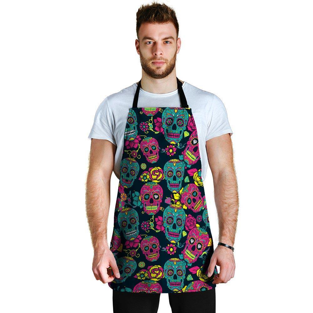 Sugar Skull Print Men's Apron-grizzshop