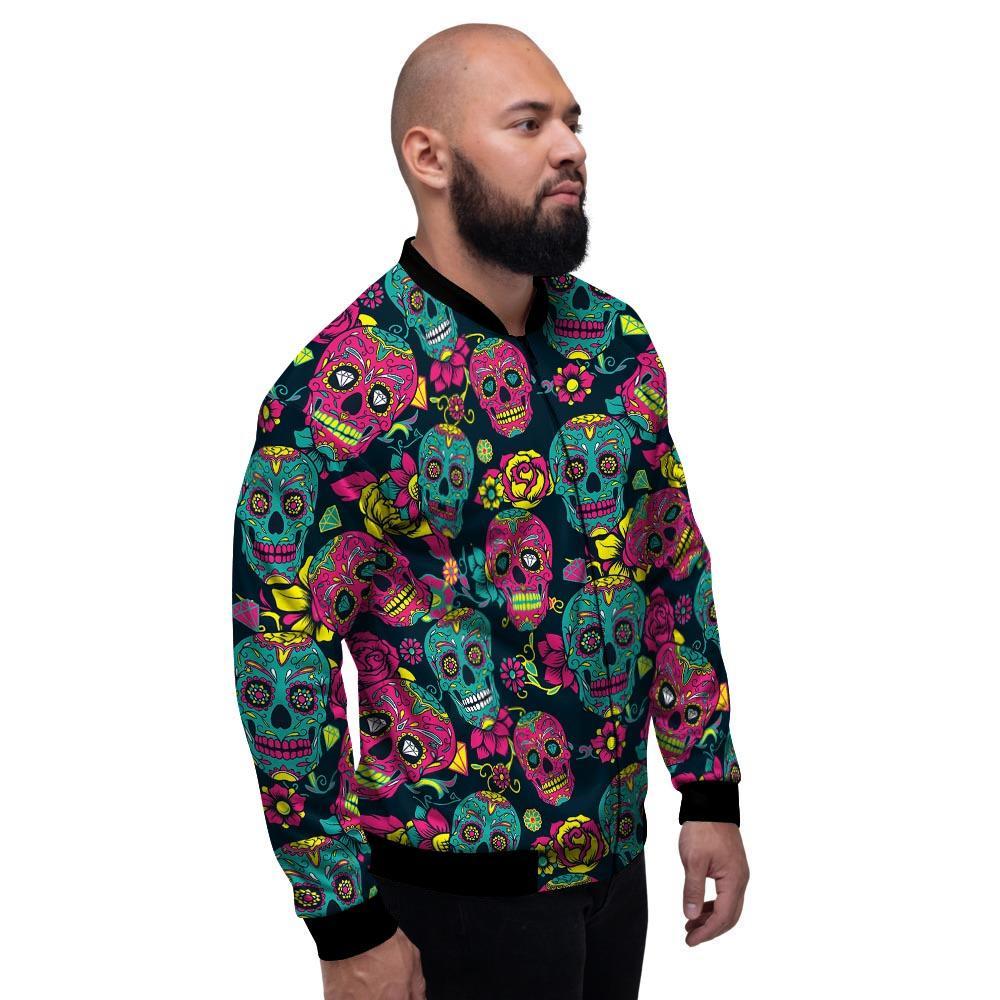 Sugar Skull Print Men's Bomber Jacket-grizzshop