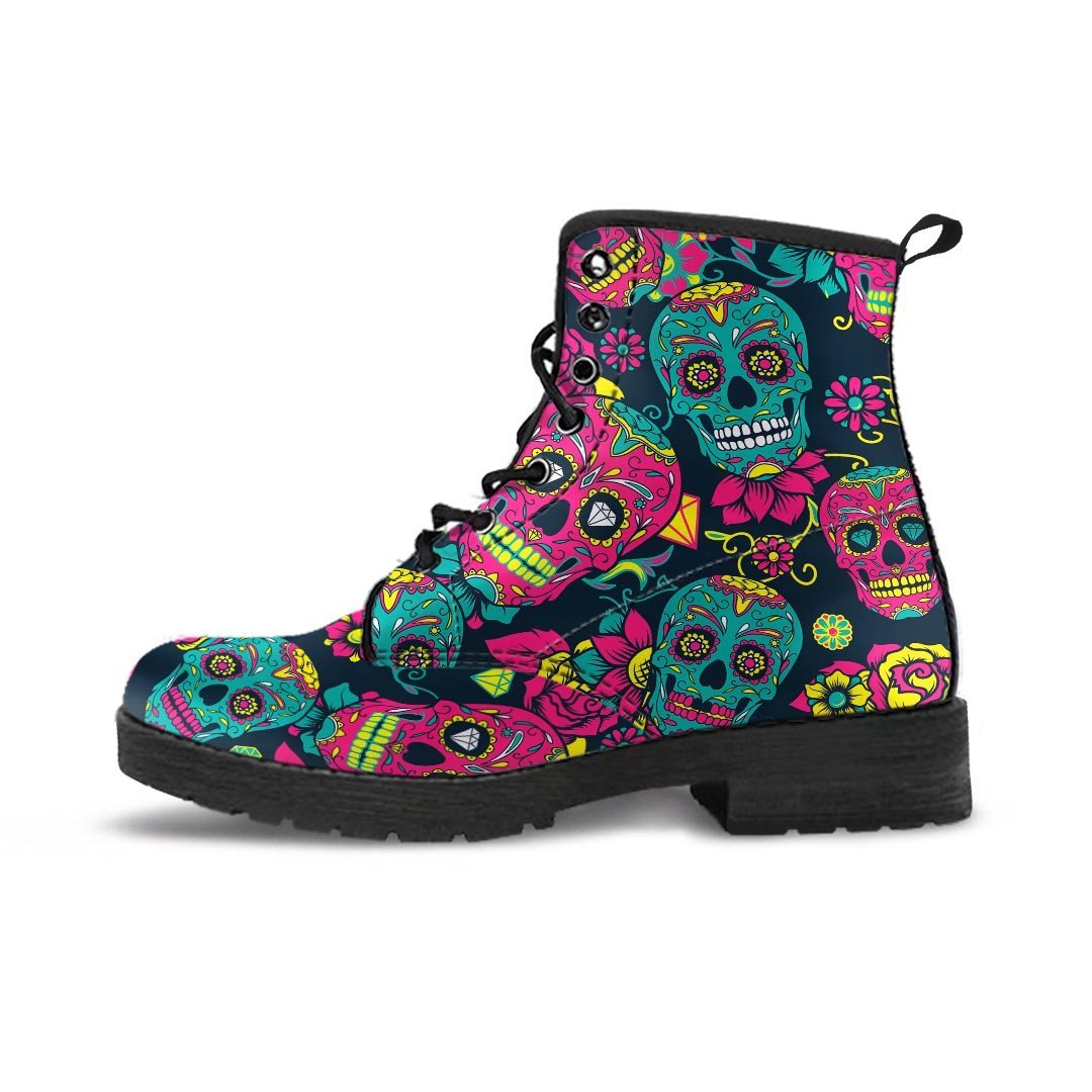 Sugar Skull Print Men's Boots-grizzshop