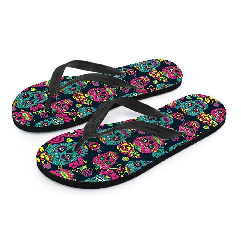 Sugar Skull Print Men's Flip Flops-grizzshop