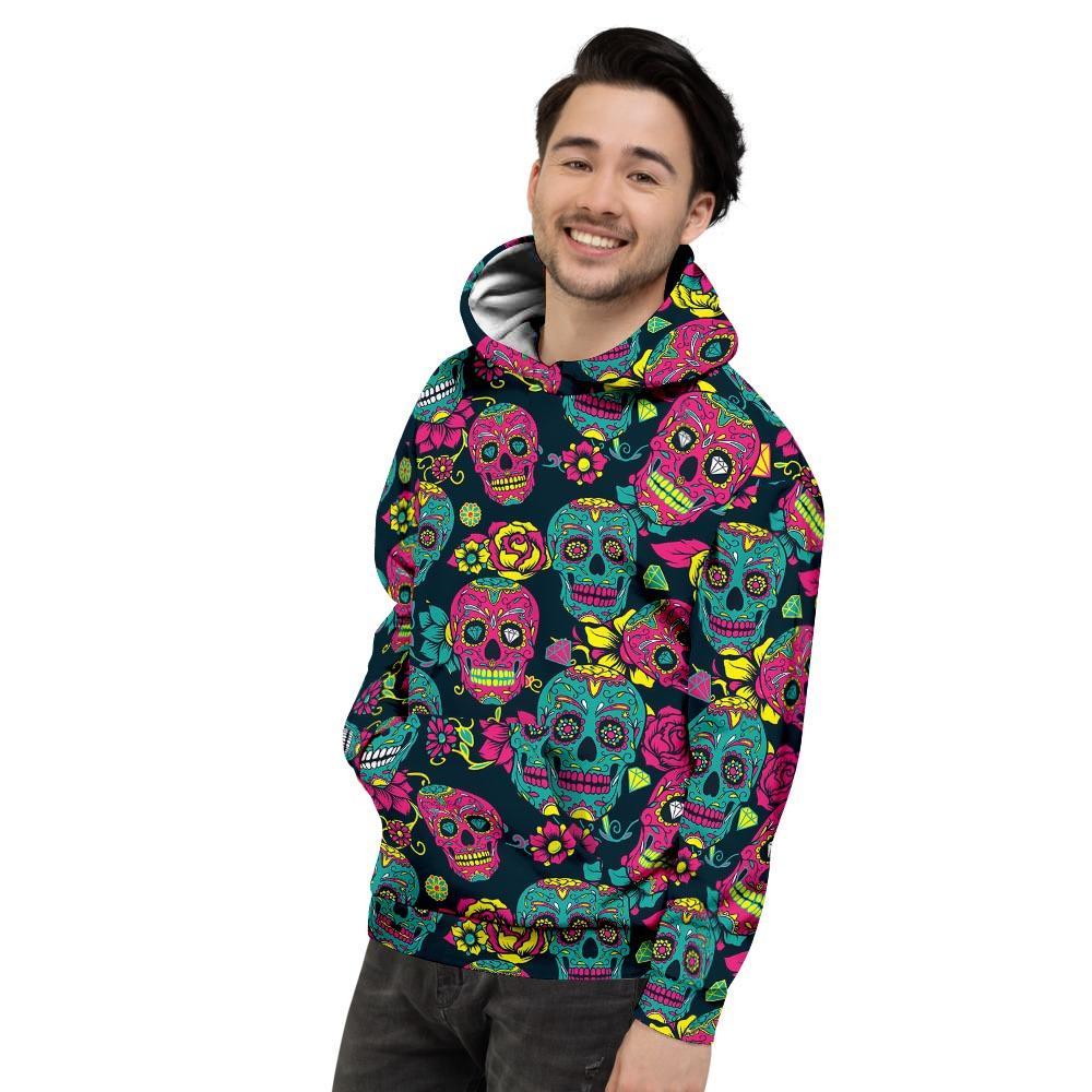 Sugar Skull Print Men's Hoodie-grizzshop