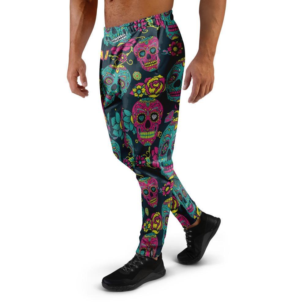 Sugar Skull Print Men's Joggers-grizzshop
