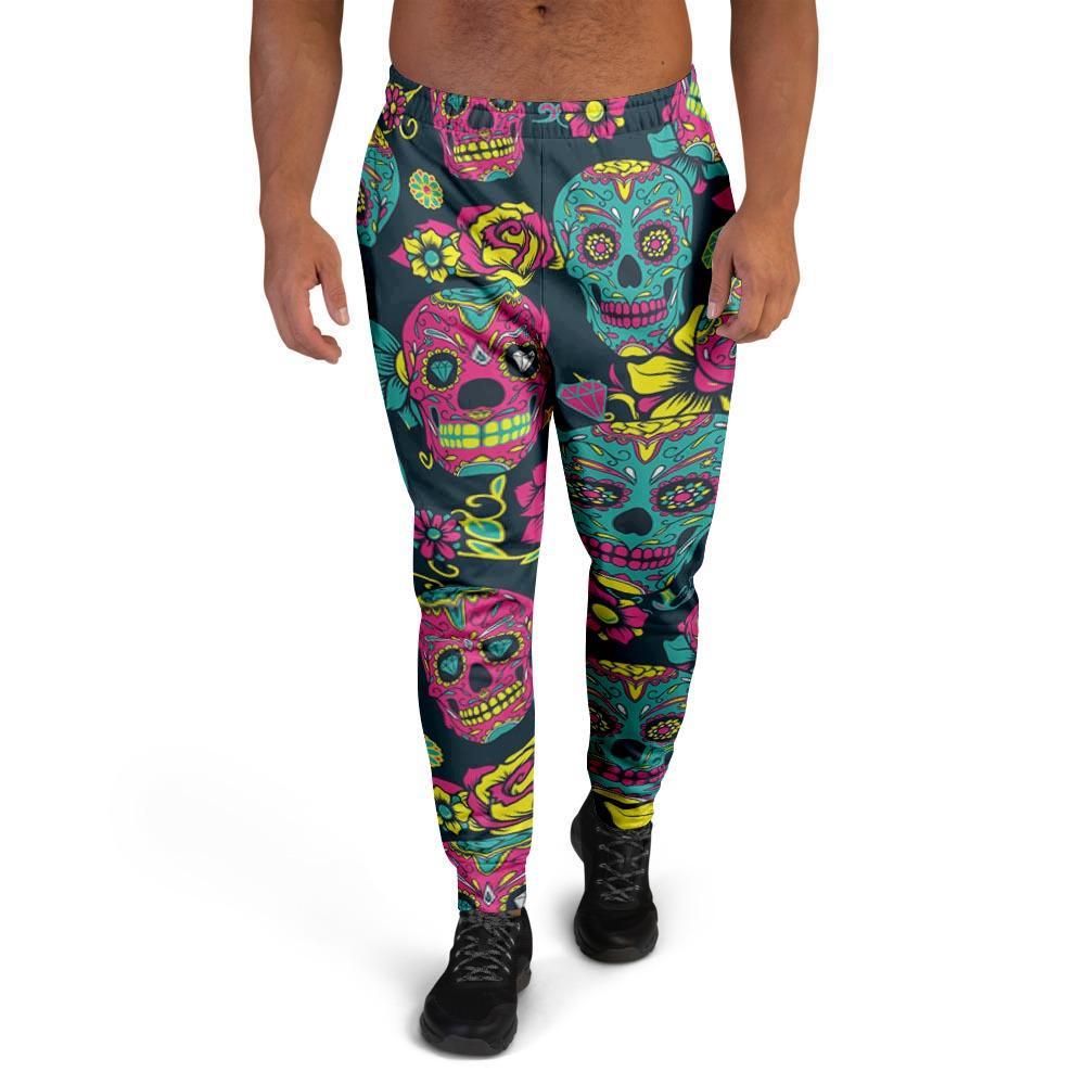 Sugar Skull Print Men's Joggers-grizzshop