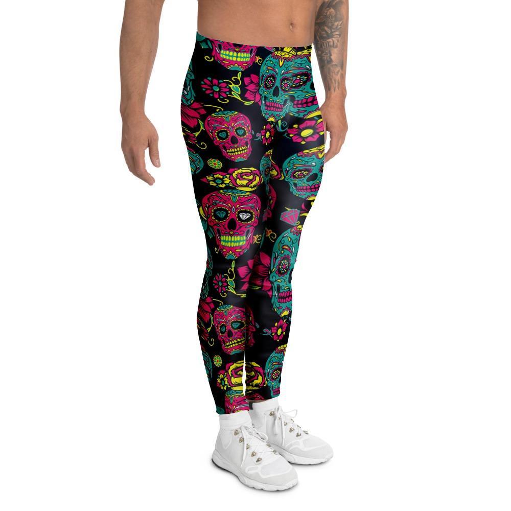 Sugar Skull Print Men's Leggings-grizzshop