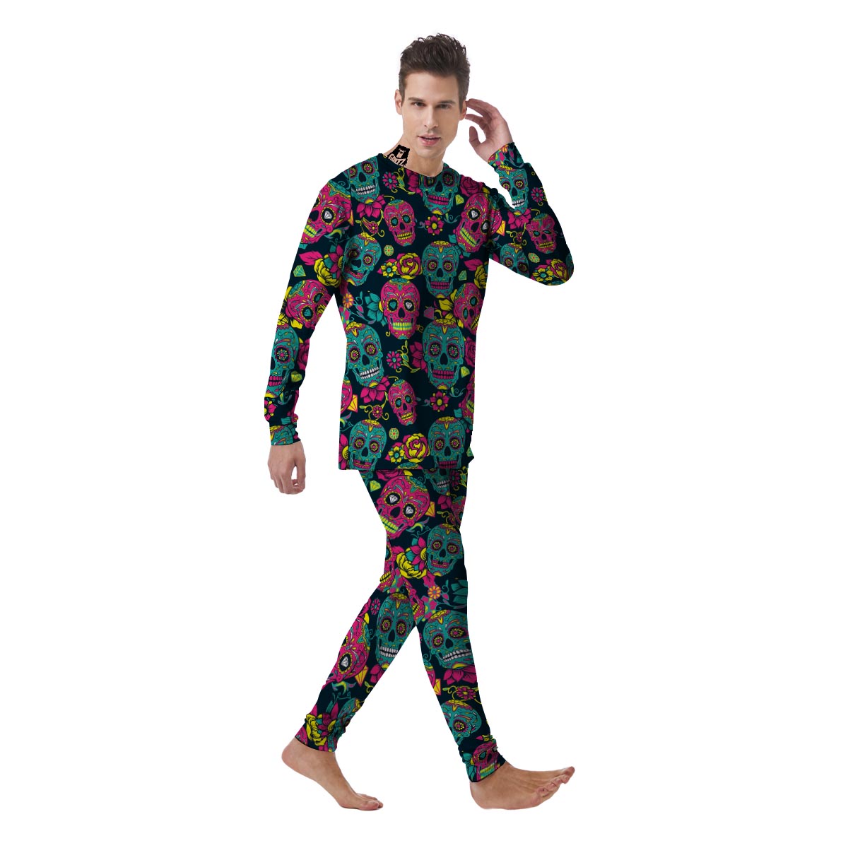 Sugar Skull Print Men's Pajamas-grizzshop