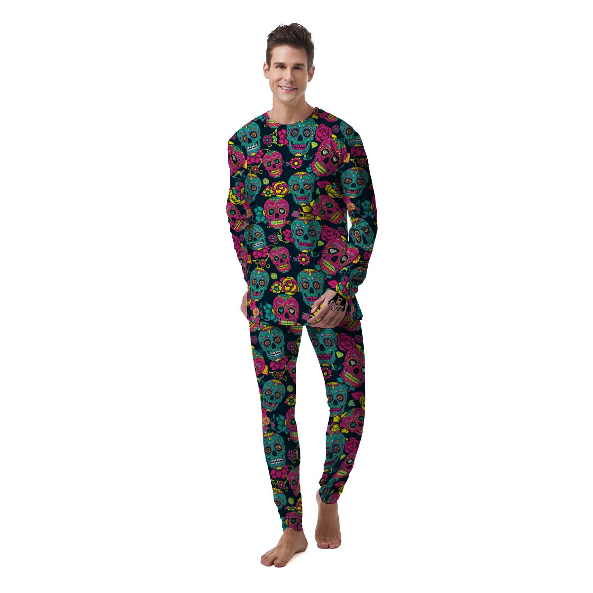 Sugar Skull Print Men's Pajamas-grizzshop