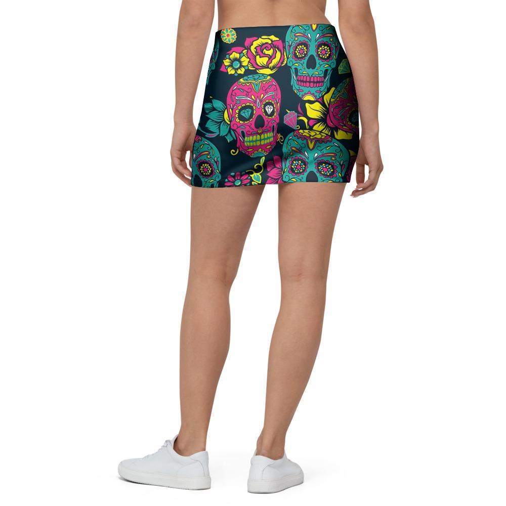 Sugar Skull Print Mini Skirt-grizzshop