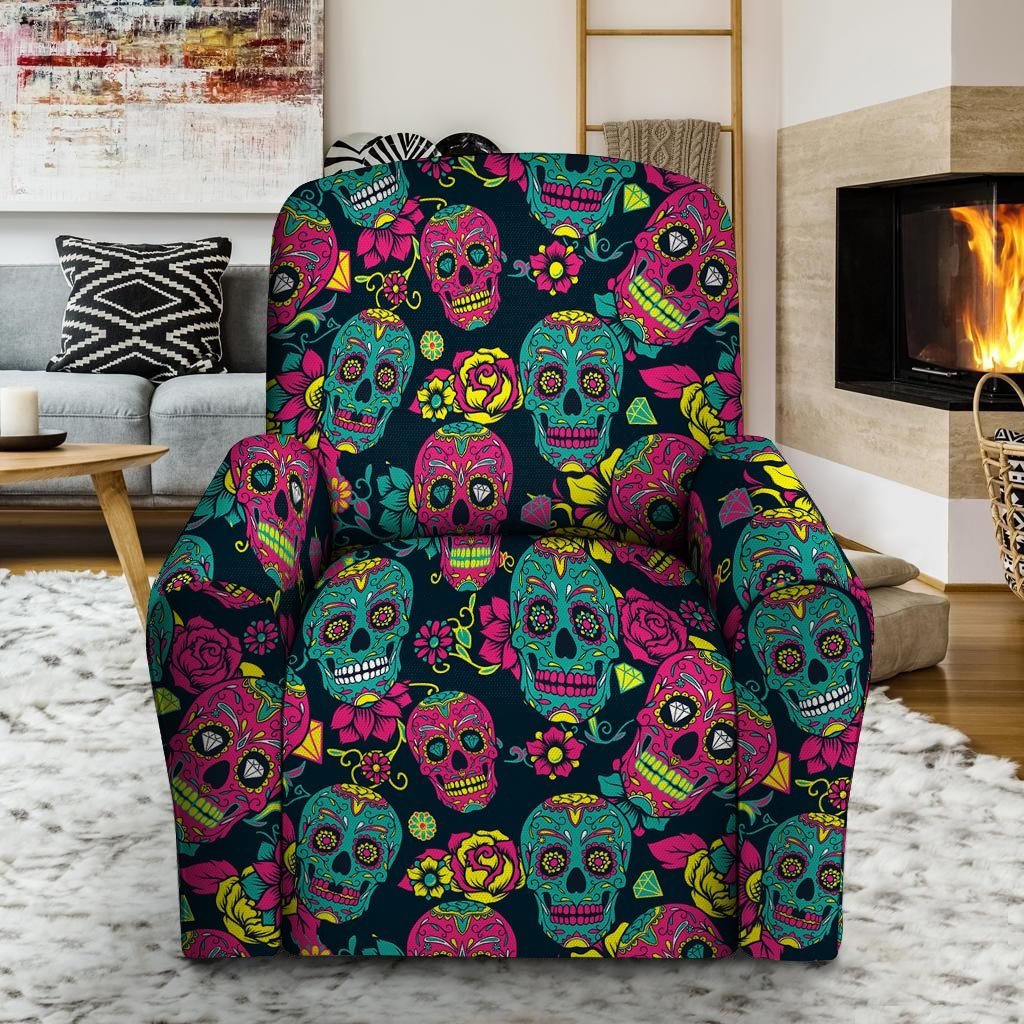 Sugar Skull Print Recliner Cover-grizzshop