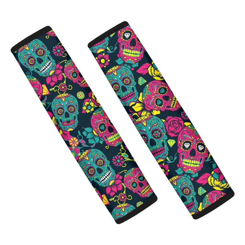 Sugar Skull Print Seat Belt Cover-grizzshop