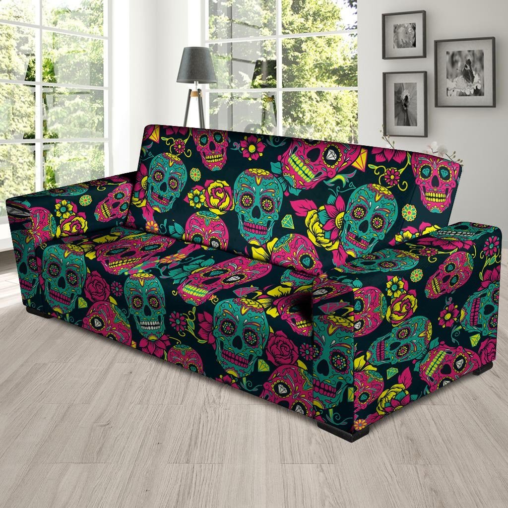 Sugar Skull Print Sofa Cover-grizzshop