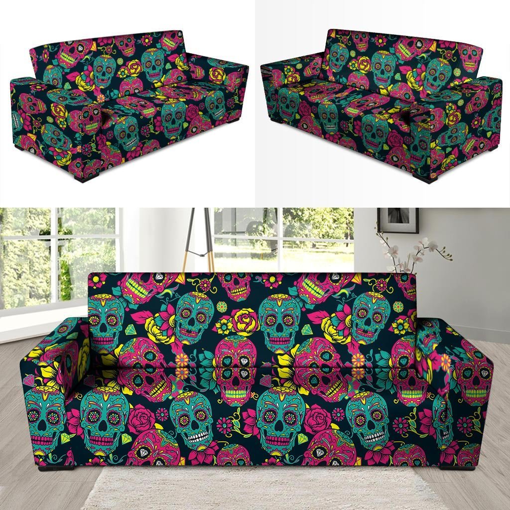 Sugar Skull Print Sofa Cover-grizzshop