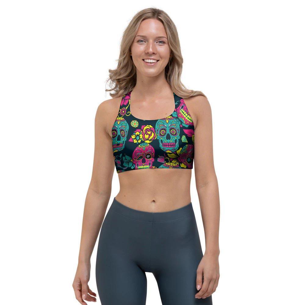 Sugar Skull Print Sports Bra-grizzshop