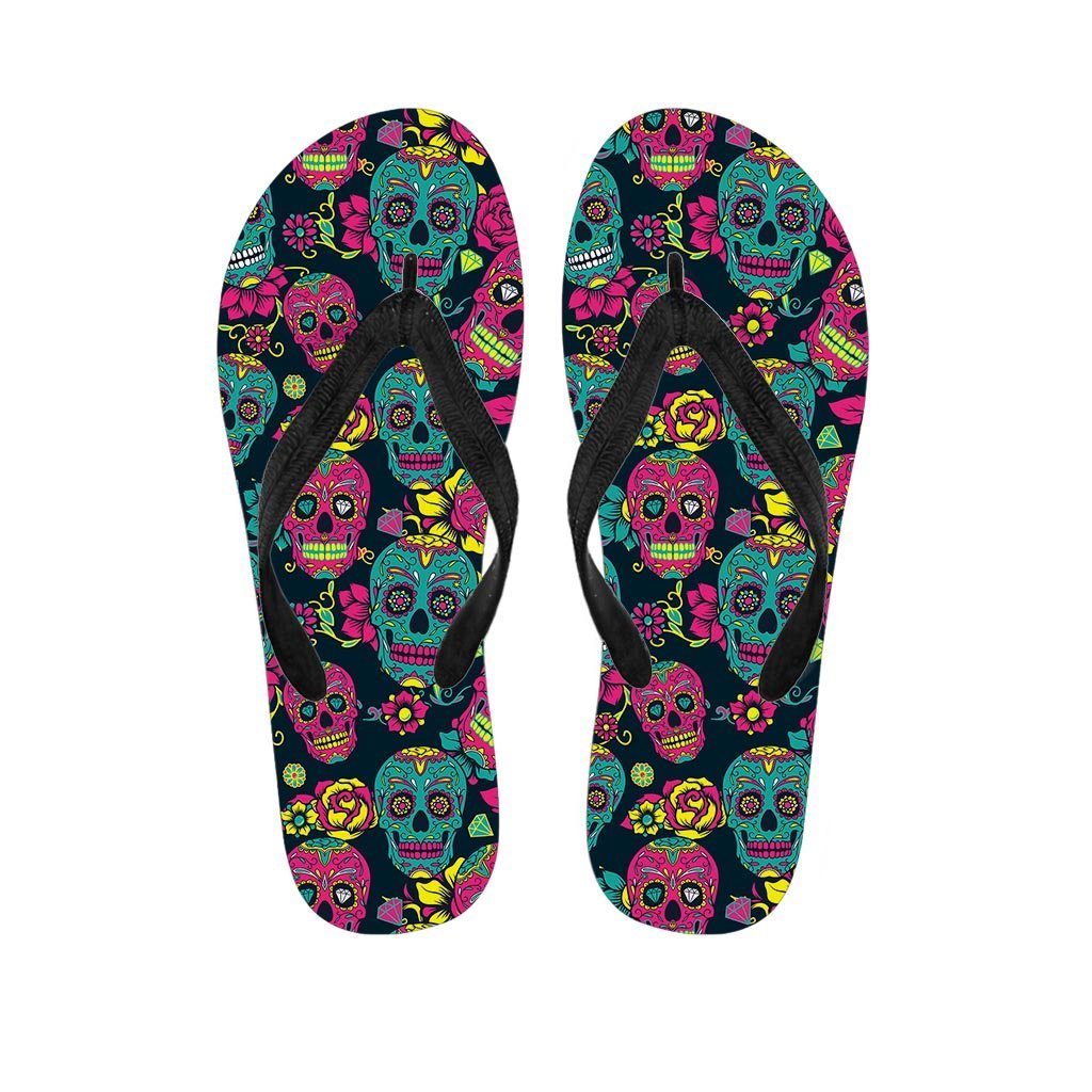 Sugar Skull Print Women's Flip Flops-grizzshop